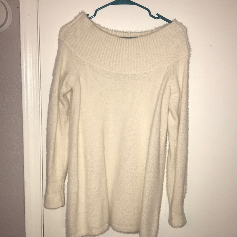 Fuzzy Cream Off-the-Shoulder Sweater - LOFT - Med